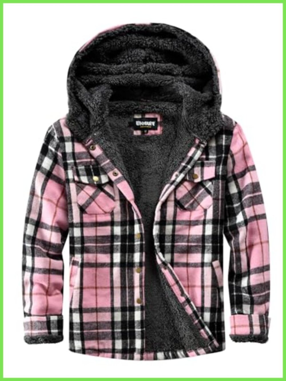 Fleece Lined Plaid Button Down Hooded Jacket